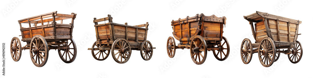 Collection of old wooden carts isolated on transparent background Collection of old wooden carts isolated on transparent background