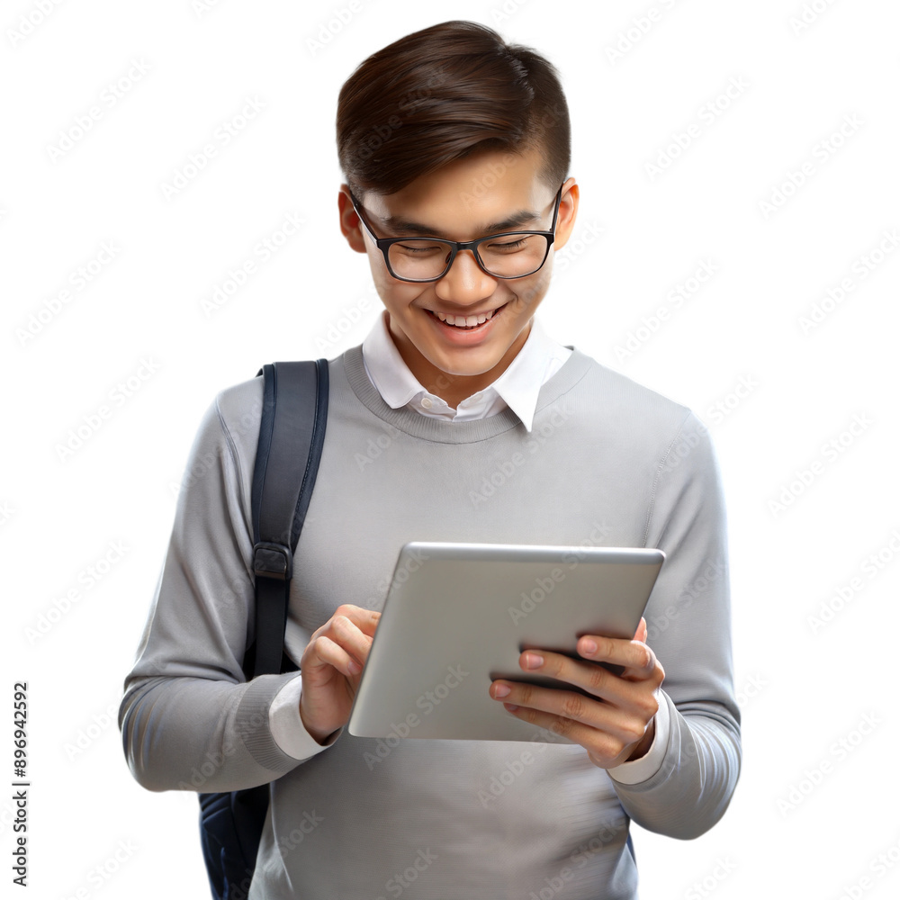 Student using a digital tablet for study and research Student using a digital tablet for study and research