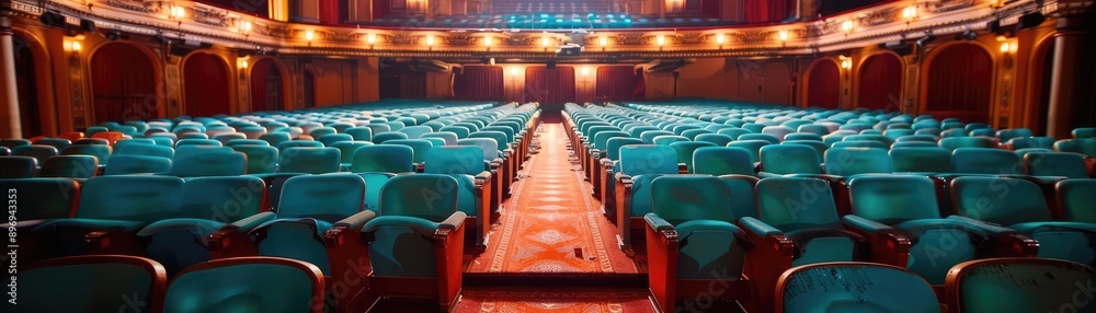 Naklejka premium Empty theater, eerie silence, ghostly whispers, decaying seats, spectral glow