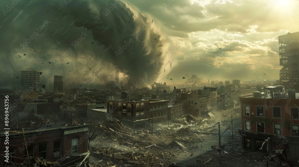 A huge tornado ripped through the city, leaving nothing but rubble in its wake. A huge tornado ripped through the city, leaving nothing but rubble in its wake.