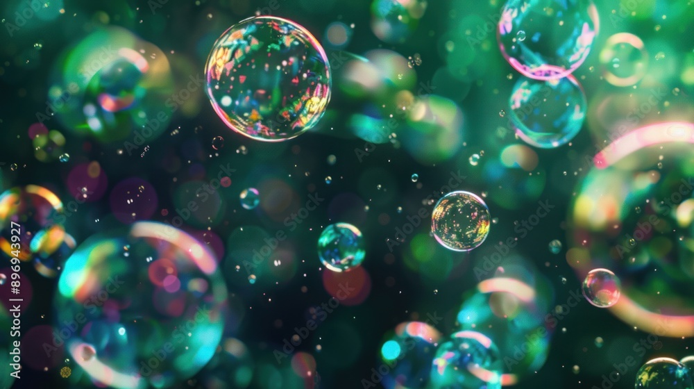 Colorful Bubbles Floating in a Green Background