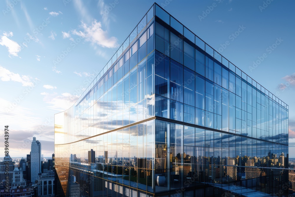 Fototapeta premium A contemporary glass building with a reflective surface