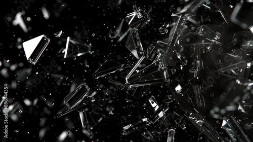 Shattered Glass Particles Suspended in Air - Abstract 3D Rendering