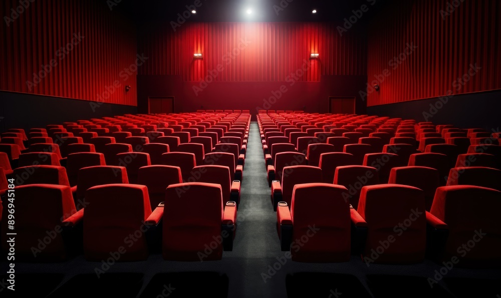 Empty Red Cinema Seats on White Background with Copy Space for Text - Cinematic Film Hall Ambiance with No People Empty Red Cinema Seats on White Background with Copy Space for Text - Cinematic Film Hall Ambiance with No People