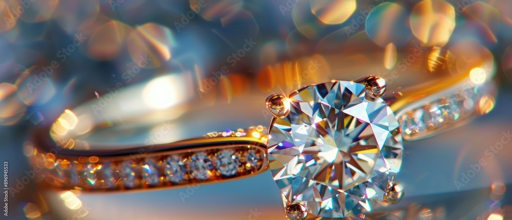 Sparkling Elegance: Close-Up of Luxurious Diamond Engagement Ring in Exquisite Presentation Sparkling Elegance: Close-Up of Luxurious Diamond Engagement Ring in Exquisite Presentation