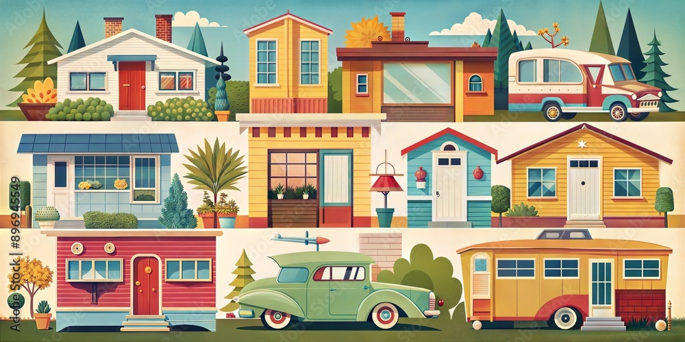 Naklejka premium elements of house retro pop style image background