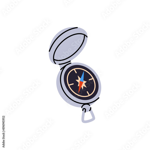 Compass for orientation, navigation in travel. Nautical equipment for showing direction. Marine magnetic tool with arrows to search location. Flat isolated vector illustration on white background