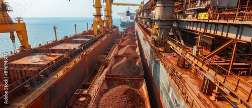 Industrial Logistics: Massive Iron Ore Transport Ship in Large-Scale Operation