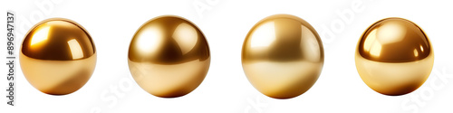 Collection set of large golden balls isolated on transparent background