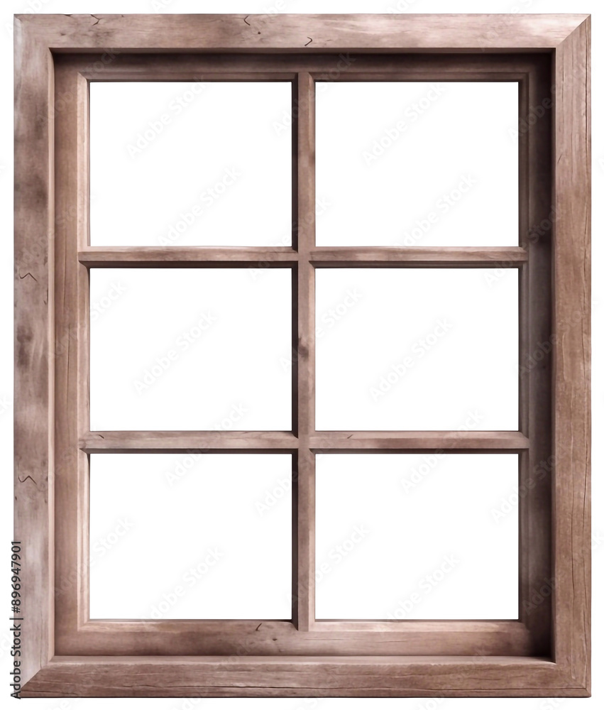 minimal wooden window 3d render on isolated background, PNG file, dicut.