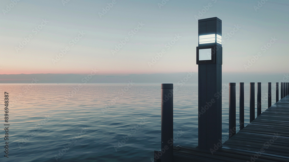 A minimalist dock with a lit beacon extending into calm waters at dusk, symbolizing guidance and tranquility. A minimalist dock with a lit beacon extending into calm waters at dusk, symbolizing guidance and tranquility.