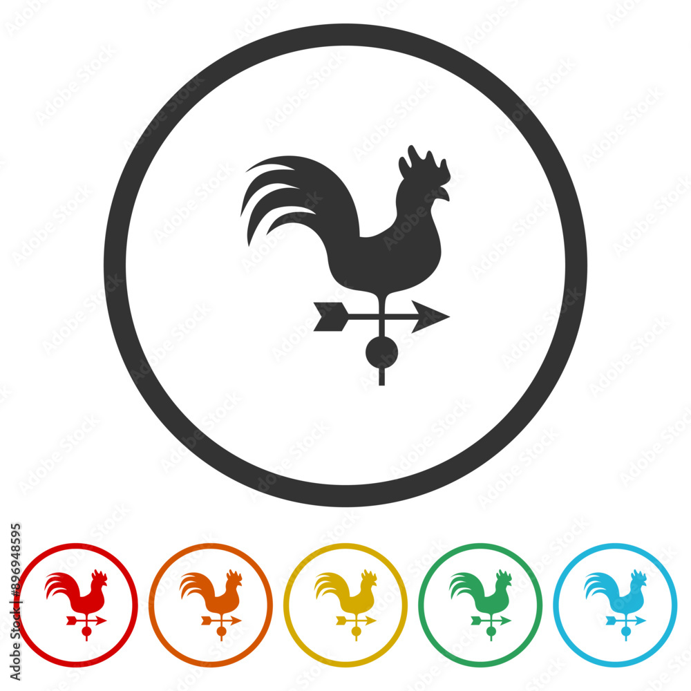 Fototapeta premium Weather vane with cock icon. Set icons in color circle buttons