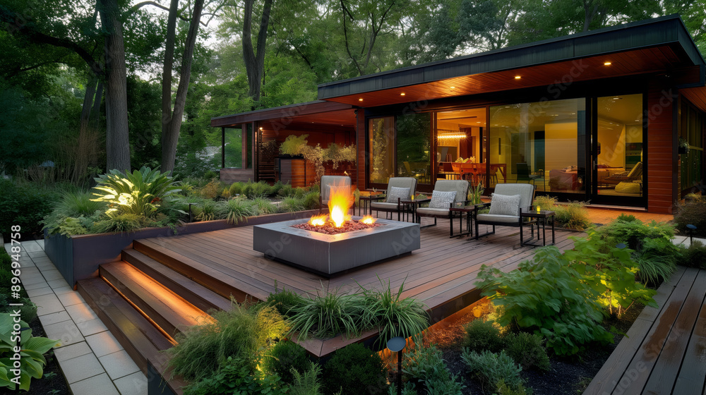 Fototapeta premium Serene Modern Outdoor Living Space at Dusk
