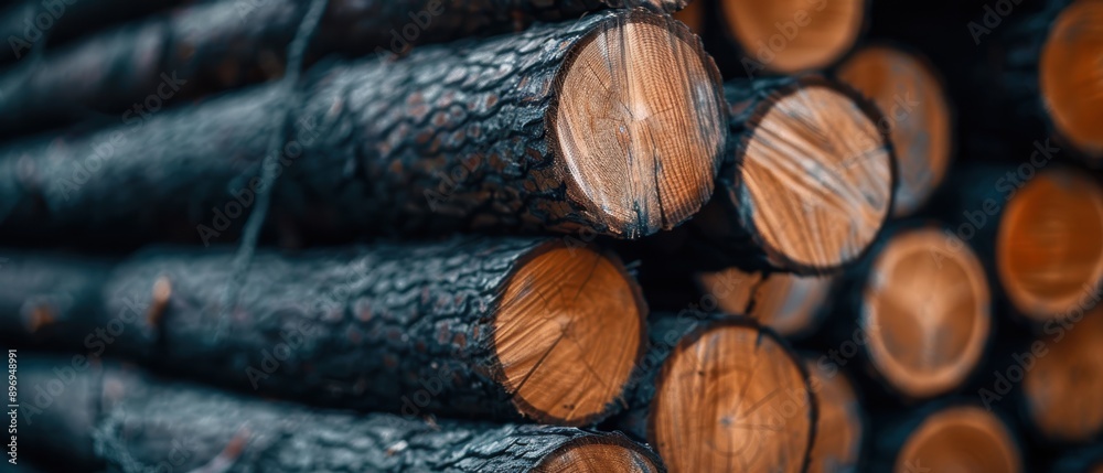 Organized Rows of Logs in Lumber Yard, Raw Materials for Processing Organized Rows of Logs in Lumber Yard, Raw Materials for Processing