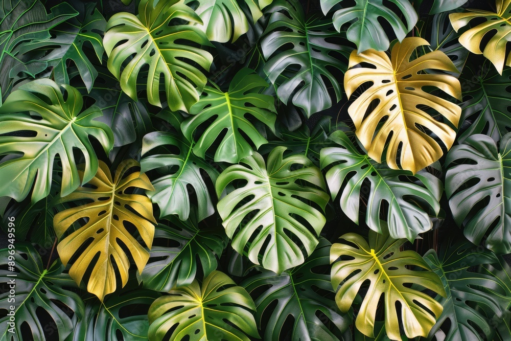 Tropical nature background with Monstera and palm leaves. Tropical nature background with Monstera and palm leaves.