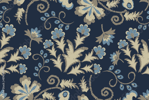 Traditional ethnic motifs ikat flora fabric pattern. Ikat embroidery Ethnic oriental background. Abstract, Texture, scarf, decoration, wallpaper