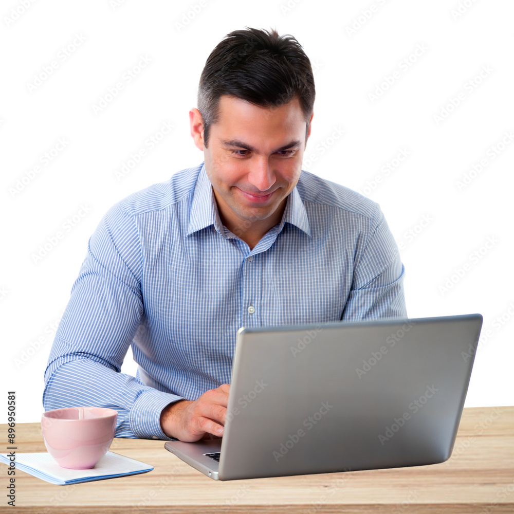 Man working on a laptop, focusing on digital tasks Man working on a laptop, focusing on digital tasks