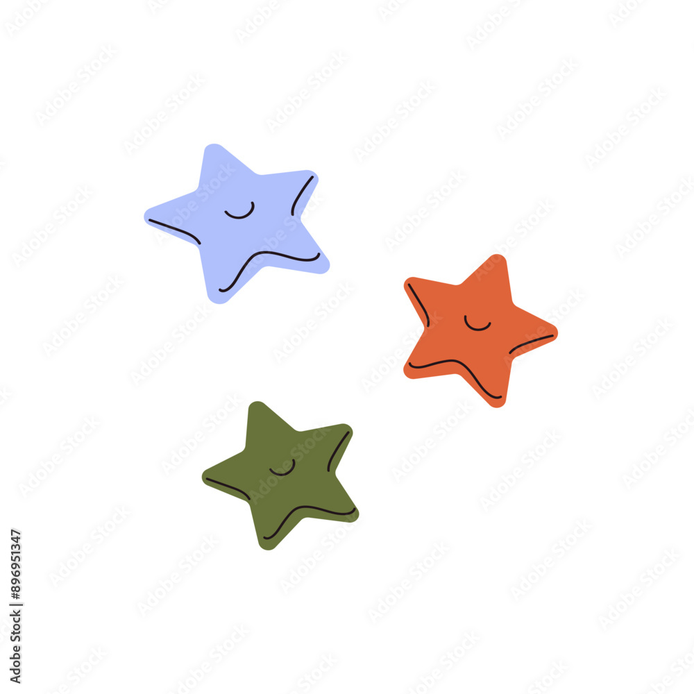 Colourful geometric figures with star shape. Abstract underwater starfishes. Colored forms, design elements, undersea objects for decoration. Flat isolated vector illustration on white background Colourful geometric figures with star shape. Abstract underwater starfishes. Colored forms, design elements, undersea objects for decoration. Flat isolated vector illustration on white background