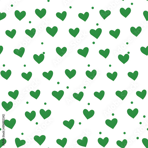 A seamless pattern featuring small green hearts on a white background. Ideal for Valentine's Day designs, romantic themes, and cute backgrounds