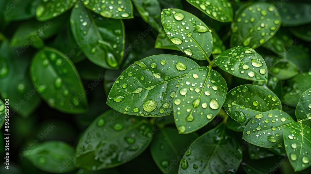 Green Leaves With Dew Drops Green Leaves With Dew Drops