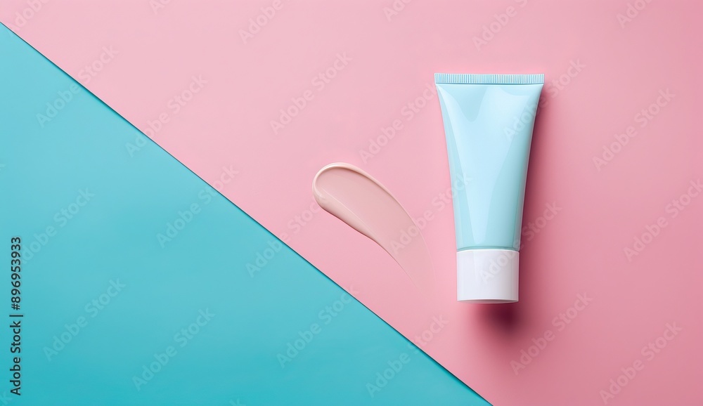Blue Tube of Cream on Pink and Blue Background Blue Tube of Cream on Pink and Blue Background