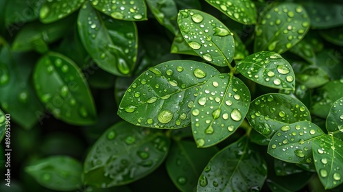 Green Leaves With Dew Drops