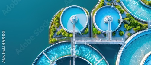 Aerial View of Massive Water Treatment Plant and Reservoirs against Clear Sky