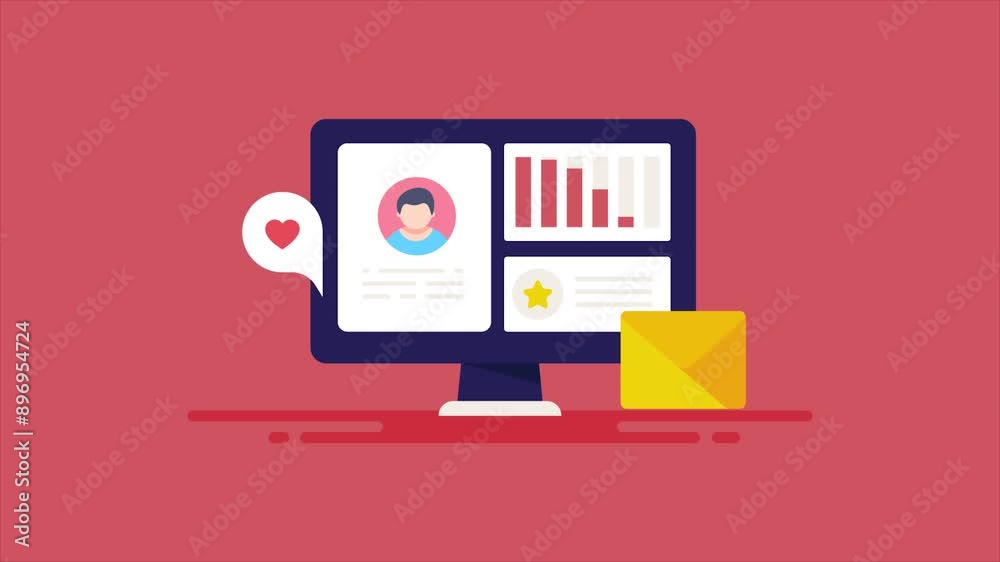 AI driven CRM software manging customer data analytics and marketing communication, business solution concept, video animation.