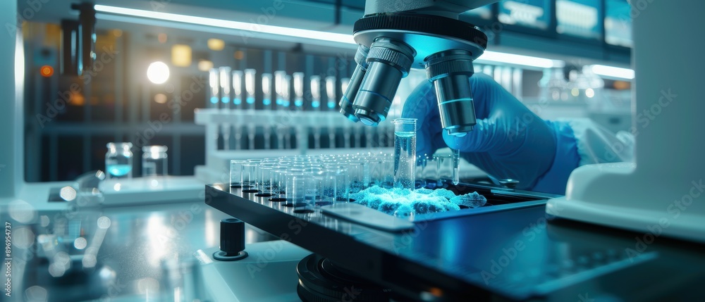 Advanced Biological Research: Scientist Studying Cell Cultures in Microscope View