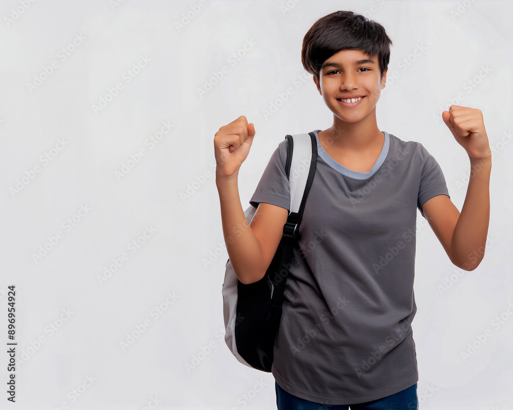 Adolescente latino estudiante con brazos arriba. Estudiante triunfando Adolescente latino estudiante con brazos arriba. Estudiante triunfando