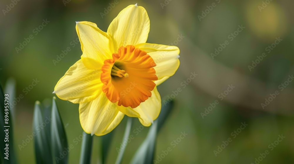 Close-up of a single daffodil with a bright yellow center.