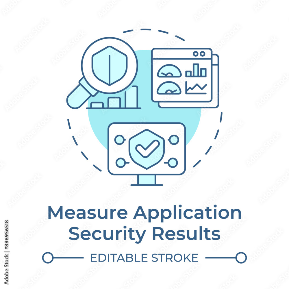Measure application security results soft blue concept icon. Risk assessment, statistics. Round shape line illustration. Abstract idea. Graphic design. Easy to use in infographic, presentation Measure application security results soft blue concept icon. Risk assessment, statistics. Round shape line illustration. Abstract idea. Graphic design. Easy to use in infographic, presentation