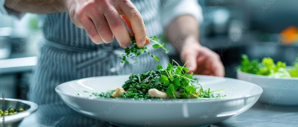 Culinary Delight: Chef Adding Foraged Herbs as the Finishing Touch Culinary Delight: Chef Adding Foraged Herbs as the Finishing Touch