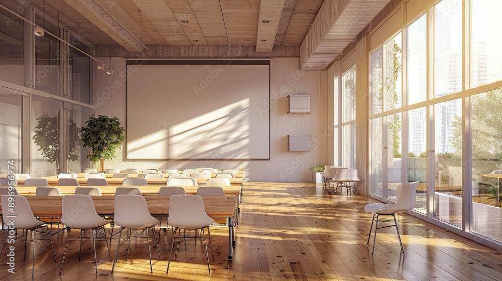 Empty conference room with a large screen. This image can be used to represent a business meeting, presentation or seminar. Empty conference room with a large screen. This image can be used to represent a business meeting, presentation or seminar.