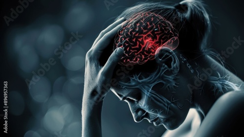 Wallpaper Mural A woman with a brain on her head is shown in a black and white photo Torontodigital.ca