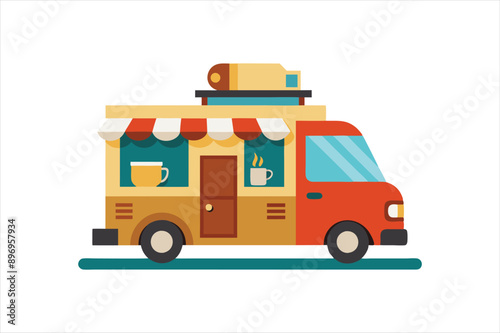 Coffee Food Truck Cartoon Vector art Illustration 