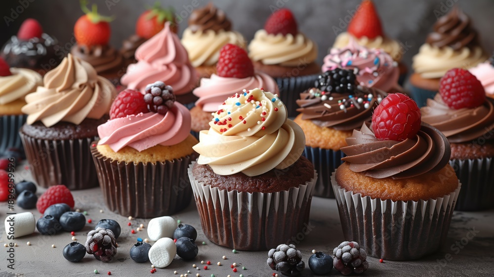 cupcakes with cream and fruits cupcakes with cream and fruits