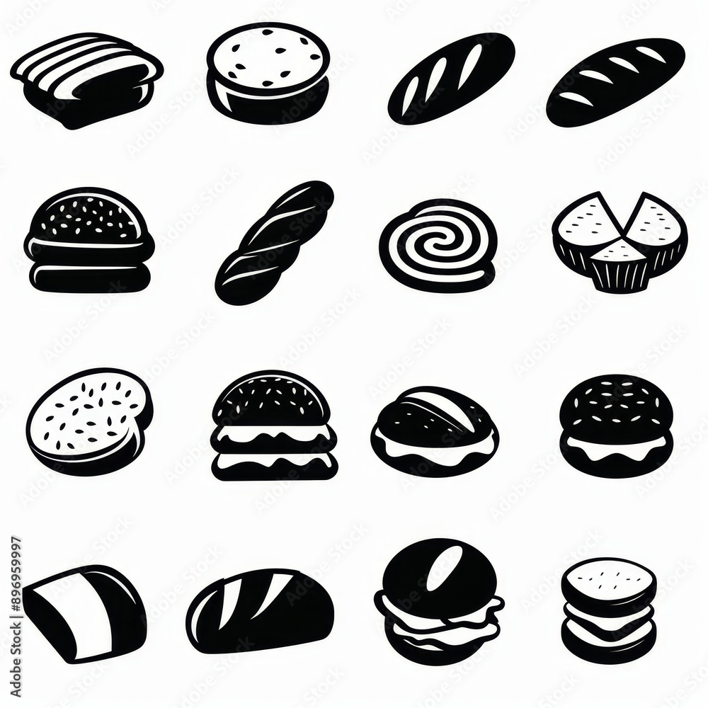 Bread loaves icon, bakery products set, flat minimal pastry collection, baked buns, baguettes symbols Bread loaves icon, bakery products set, flat minimal pastry collection, baked buns, baguettes symbols