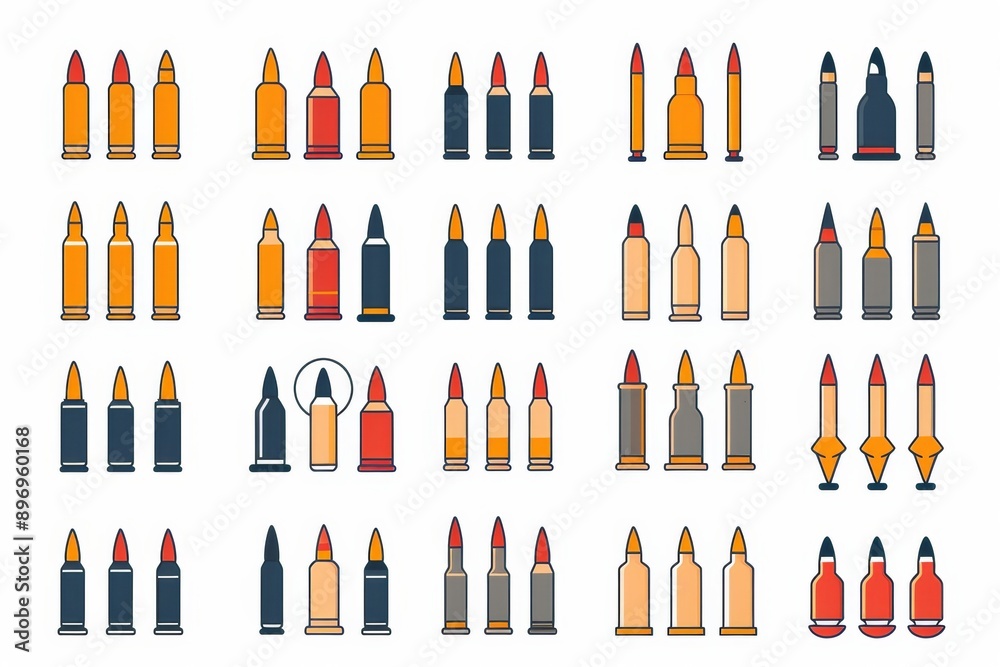 Bullet icon, flat shell symbol, military cartridge silhouette, minimal gun sleeve emblem, weapon sign