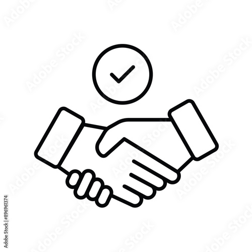 handshake line icon with white background vector stock illustration