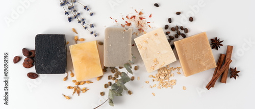 Set of different handcraft organic soap bars with natural ingredient