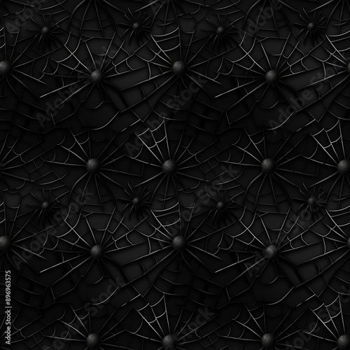 Black Creepy Seamless Pattern with Black Widow Spider, Dark Horror Mockup, Scary Cobweb Tile