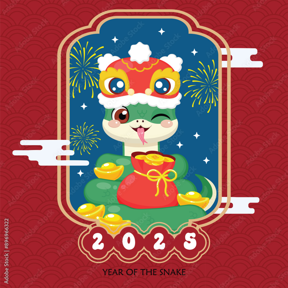 Cute snake character happy chinese new year 2025 Stock Vector | Adobe Stock