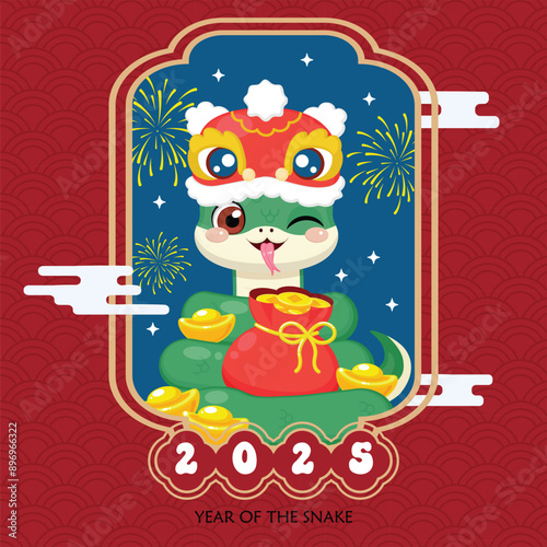 Cute snake character happy chinese new year 2025