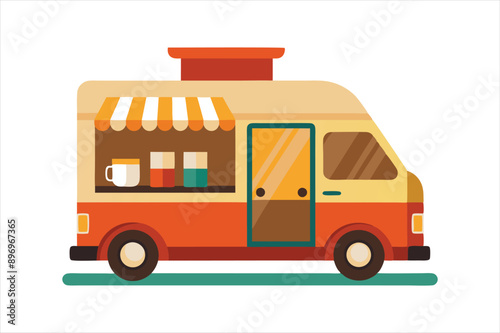  Coffee Food Truck Cartoon Vector art Illustration 