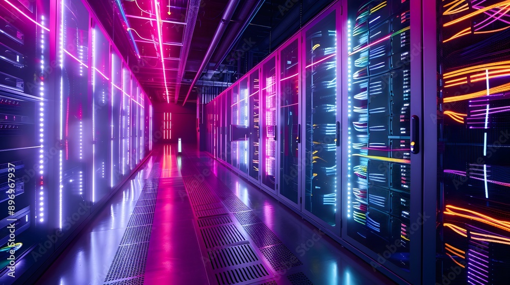 Futuristic Server Room with Neon Lights Futuristic Server Room with Neon Lights