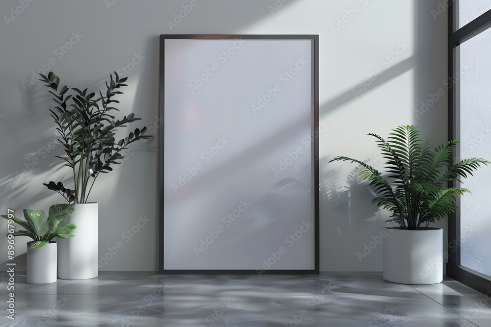 3D Mockup of Empty Advertisement Poster on Gray Background 3D Mockup of Empty Advertisement Poster on Gray Background