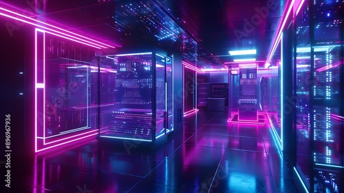 Futuristic Server Room with Neon Lights