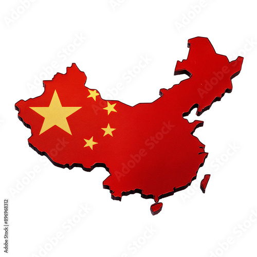 A vibrant map silhouette of China adorned with its national flag, showcasing its unique shape and cultural identity.