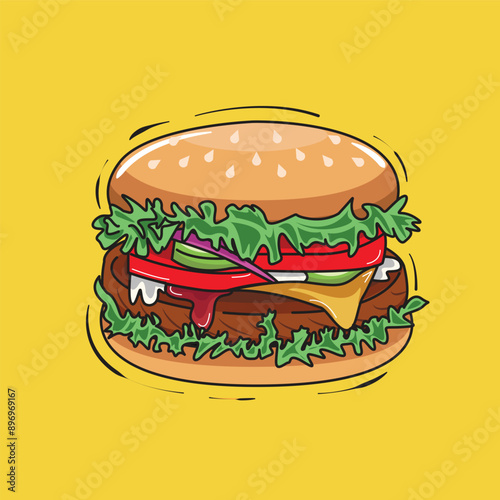 vector of big hamburger on a yellow background